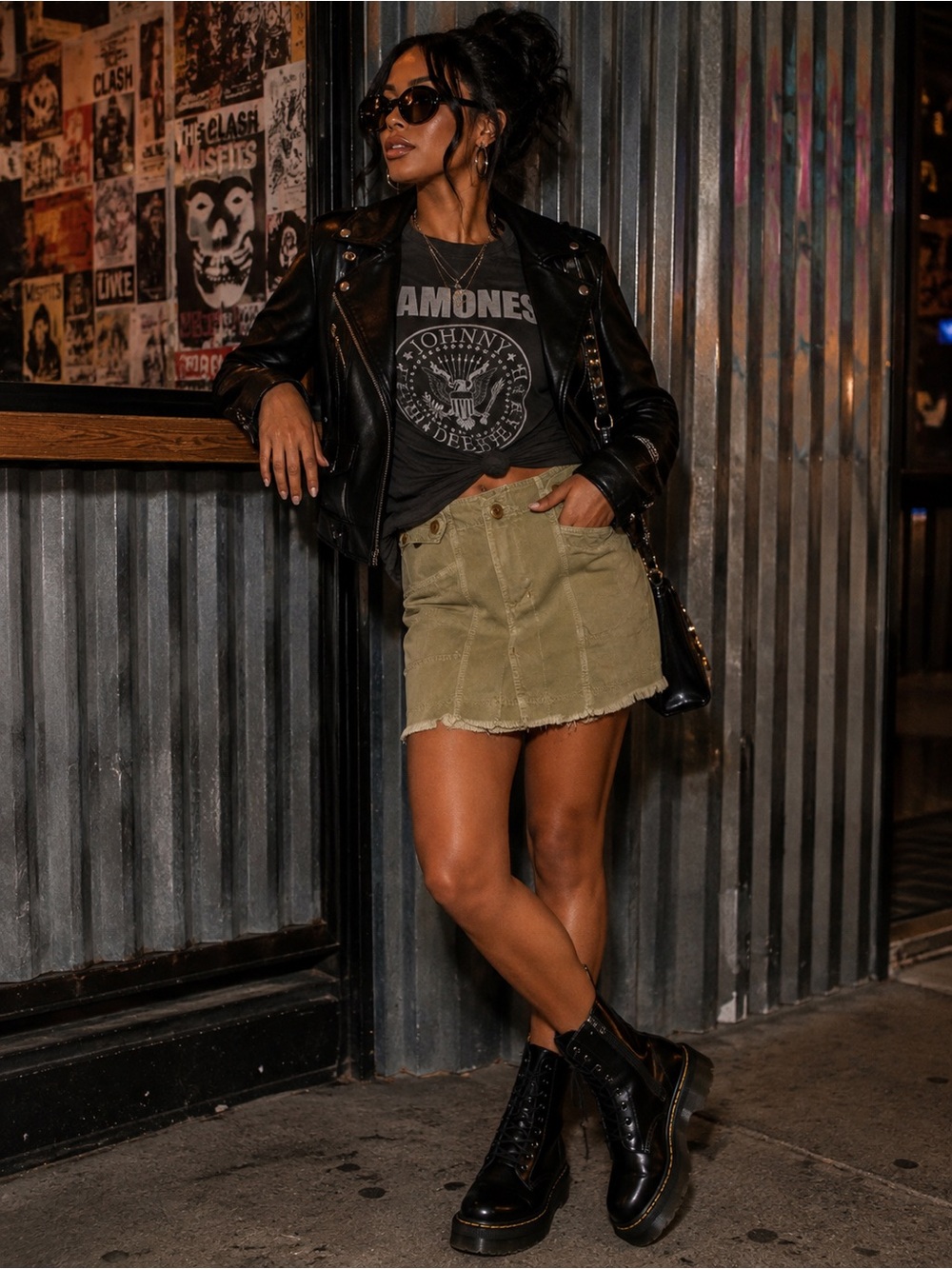 Free People Khaki Panel Mini Skirt with Frayed Hem